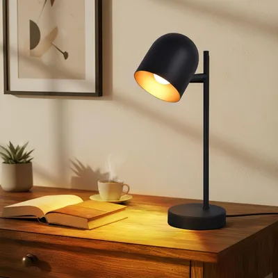 Productafbeelding van Retro vintage tafellamp - industrieel ontwerp in zwart en goud - E14 nachtlamp zonder gloeilamp