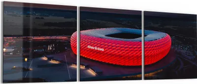 Produktbild von DEQORI Glasbild Echtglas 3x50x50 cm 'Allianz Arena, München' Wandbilder XXL groß