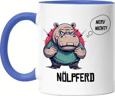 Produktbild von Nerv nicht Nölpferd Tasse Blau Wortwitz Kollegen Chef Sarkasmus Arbeit Büro