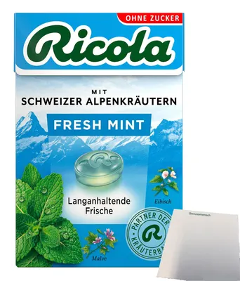Produktbild von Ricola Fresh Mint Ohne Zucker (50g Packung) + usy Block
