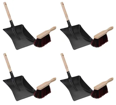 Produktbild von Novaliv 4x Kehrschaufel Set schwarz Arenga u. Elastonborsten Kehrblech und Handfeger Set Kehrset Kehrgarnitur dustpan and brush Handfeger Arenga Elaston Kehrwisch Kaminzubehör Kaminbesen Kehrschaufel