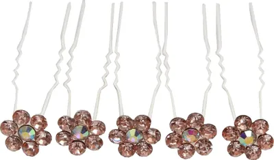 Produktbild von 5 Haarnadeln mit Strass Blüten Design in diversen Farben lachs