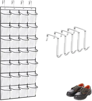 Imagen del producto de Organizador colgante con 24 compartimentos y 4 ganchos, de tela, para puertas y paredes