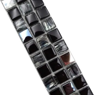 Produktbild von Bordüre Borde Mosaik mix schwarz glänzend Mosaikfliese Küchenwand Fliesenspiegel Bad Duschwand MOS92BOR-0304_f