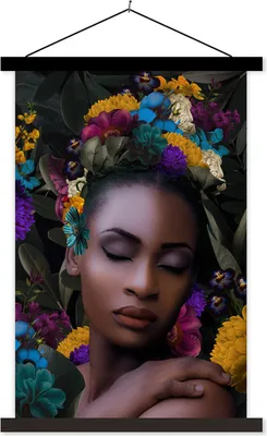 Produktbild von MuchoWow® Textilposter Blätter - Frau - Blumen 120x180 cm mit schwarzem Rahmen - Fotos