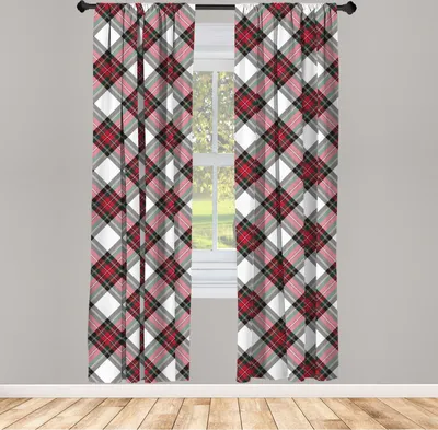Produktbild von ABAKUHAUS Schottenkaro Vorhänge, Gardinen, Traditionelles Plaid mit diagonalen Linien und Rhomben Scottish Culture Inspirations, 2 Stück 75 x 245 cm, , Mehrfarbig