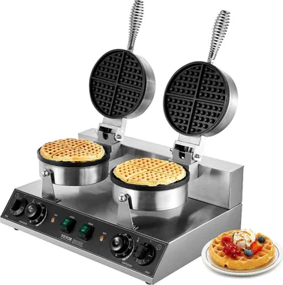 Image de Gaufrier commercial à double tête, gaufrier rond 2460 W, antiadhésif