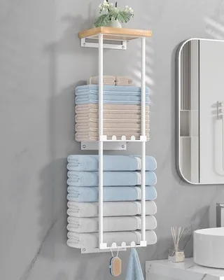 Immagine prodotto di Portasciugamani con ripiano in legno per la doccia