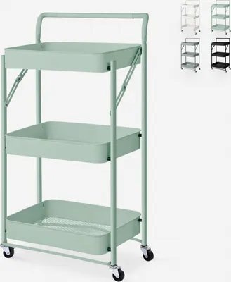 Produktbild von Klappbarer Servierwagen Küchenwagen 3 Etagen Griff Räder Pikas Plus - Dunkel Grün