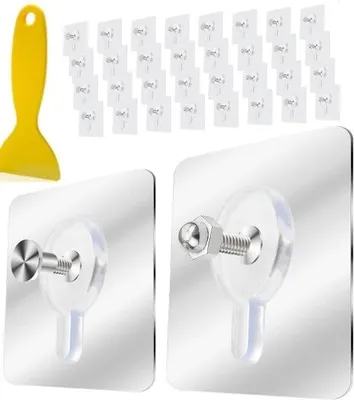 Produktbild von 40 selbstklebende Aufhängehaken für Bilderrahmen, bohrfreie Aufhängehaken, extra starke selbstklebende Haken für Gemälde, Poster, Fotos und Dekorationsbilder, transparente selbstklebende Schrauben mit Kunststoffspatel für Gemälde, Poster, Fotos und Dekorationsbilder