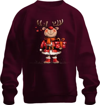 Produktbild von Niedliches Rentier Rudolph Geschenk Weihnachten Kinder lustig Uni Sweatshirt Pullover, Burgundy, XL