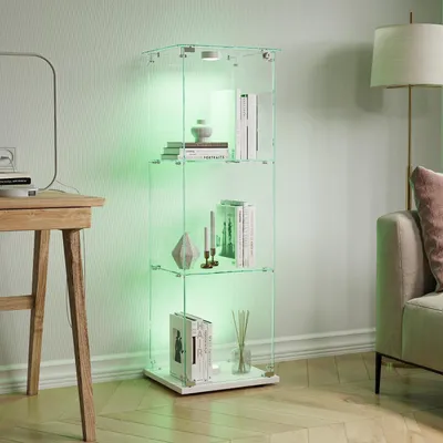 Obrázok produktu pre Sklenené vitríny s LED osvetlením, 3 sklenené police, uzamykateľné, biele