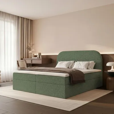 Obrázek produktu pro Postel s pružinovým roštem FUZZI 140x200 s úložným prostorem, matrace Bonell, zelená tkanina