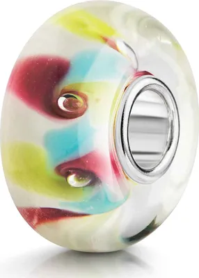 Produktbild von MATERIA by Matthias Wagner Glas Bead weiß pink gelb blau Wirbel Element für European Beads Armband 1017
