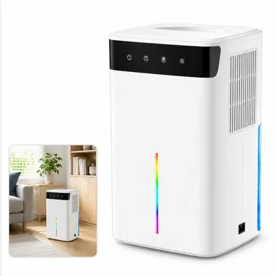 Produktbild von Elektrischer Luftentfeuchter 2400ml/Tag leise, 7 Farben LED Nachtlicht, 90W energiesparend, Mini Entfeuchter für Wohnung & Keller 31–40m²