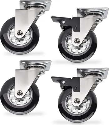 Produktbild von SOTECH 4er SET Möbelrollen SWIFT Ø 75 mm Lenkrolle Bockrolle schwarz 2 mit und 2 ohne Feststeller