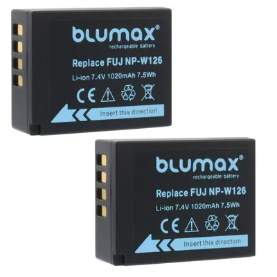 Produktbild von 2x Blumax Akku | für Fuji NP-W126 Digitalkamera | Kapazität 1020mAh  |Spannung 7,4Volt | Video- und  Kamerazubehör