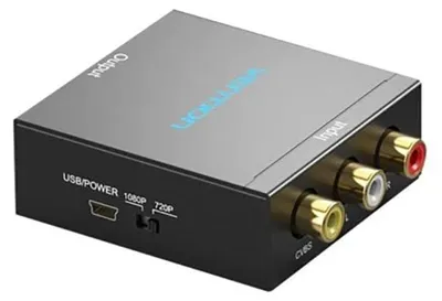 A product shot of an RCA to HDMI converter adapter.