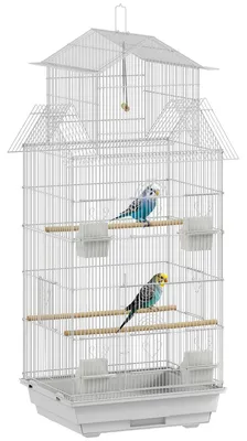 Image de Cage pour petits oiseaux - Cage en acier - Avec mangeoires - Avec perchoirs - Avec balançoire - Bac à déjections amovible - 50,5 x 41 x 104 cm - Blanche