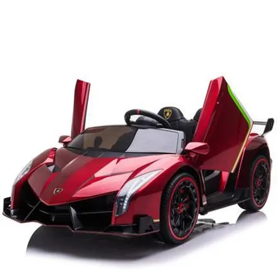 Produktbild von FINOOS Kinderauto Lamborghini Veneno 24V Elektroauto für Kinder 2-Sitzer, 4X4 Gummireifen, Ledersitz, mit 2,4 GHz Fernbedienung (Metallic Rot)