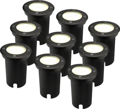 Produktbild von Ledvion 9er Set LED Bodenstrahler Außen IP67 3W 230V 345Lm 4000K GU10 weiss