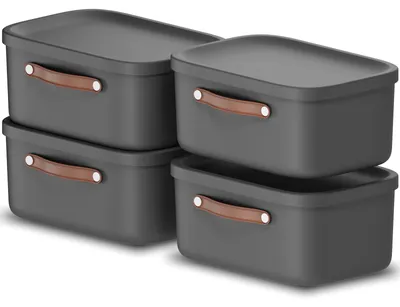 Produktbild von Rotho Aufbewahrungsbox 4er-Set 12L Maloja - Kunststoffbox 39,5 x 23,5 x 17,7 cm - Box mit Deckel - Stapelbox sicher verschließbar - Plastikbox