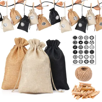 Image de Solidchoice - Kit de calendrier de l'Avent à réaliser soi-même, comprenant des sacs en jute et des autocollants