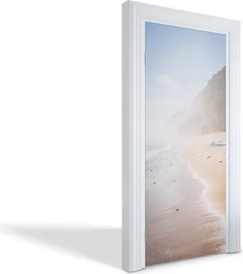 Produktbild von Türdeko Aufkleber Selbstklebende Wandsticker Personalisiert - Nebliger Strand - 95 x 205 cm