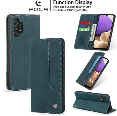 Produktbild von Galaxy A32 5G Hülle, LaimTop Retro Kunstledertasche Schutzhülle mit Kartenfach Standfunktion für Samsung Galaxy A32 5G Blau