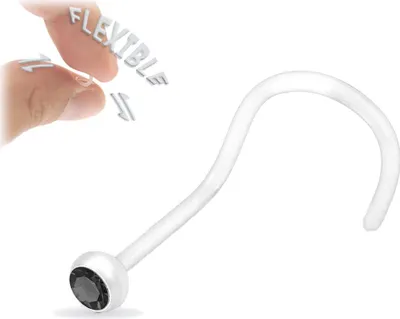 Produktbild von viva-adorno 0,8mm Nasenstecker Bioflex flexibel transparent Kunststoff Zirkonia Kristall Strass Nasen Piercing Z324, Schwarz