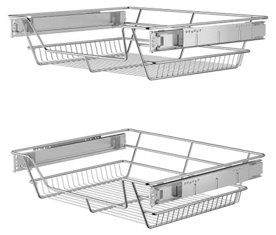 Productafbeelding van UISEBRT Uittrekbaar mandje, 60 cm, 2 stuks, uitschuifbare lade voor keukenkast, verchroomd metalen kastmand, kastorganizer, uitschuifbaar plank