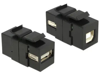 Image de Adaptateur Delock Keystone : prise USB 2.0 A vers prise USB 2.0 B, noir