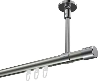 Produktbild von Interdeco Innenlaufstange / Gardinenstange mit Innenlauf Edelstahl-Optik / Chrom, Typ Sonette Santo (Kappe) Deckenmontage, 20 mm Ø 1-läufig, 400 cm