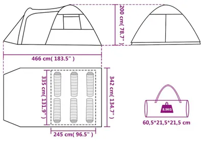 Produktbild von vidaXL Kuppel-Familienzelt 6 Personen Grün Wasserdicht