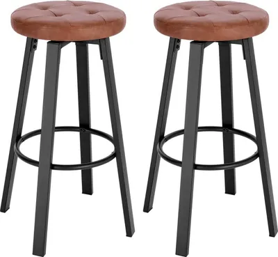 Produktbild von WOLTU 2er Set Barhocker, mit drehbarem Sitz, gepolsterer Hocker mit Kunstleder Bezug, Sitzhocker für Bar Küchen Arbeitszimmer, mit Fußstütze, 120 kg belastbar, Farbe: braun