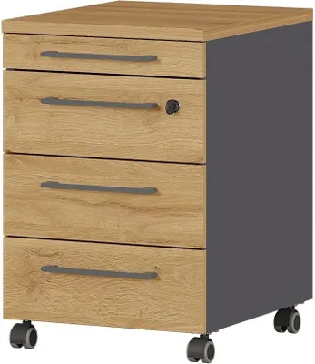 Produktbild von Rollcontainer 4 Schubladen, abschließbar AURAY-01 Graphit/Grandson-Eiche-Nb. B/H/T ca. 42/61/49cm
