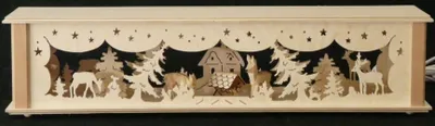 Produktbild von Schwibbogenerhöhung mit Rehen an der Futterkrippe und Beleuchtung BxHxT 52x10x10cm NEU