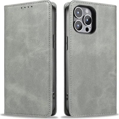 Produktbild von Handyhülle für Apple iPhone 13 Pro Kunstleder Flip Cover Hülle Handytasche Case Kartenfach Farbe: Grau