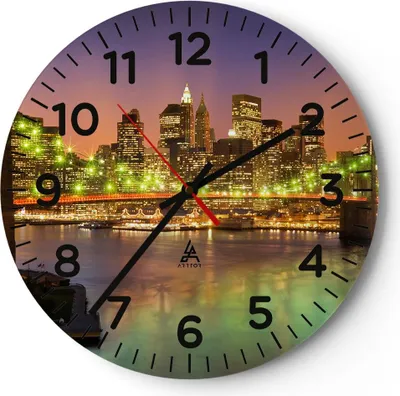 Produktbild von Wanduhr - Rund - Glasuhr - New York Brücke - 40x40cm - Schleichendes Uhrwerk - Lautlos - zum Aufhängen bereit - Dekoration Modern - Wanddekoration aus Glas - C4AR40x40-3517