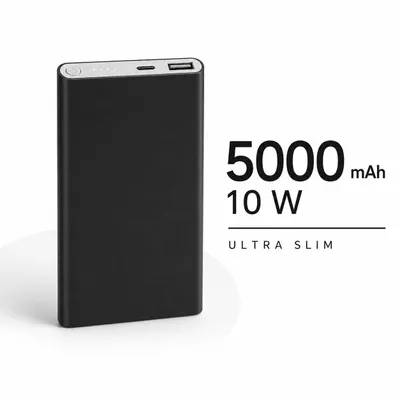 Produktbild von Powerbank 5000 mAh 10 W Ultra Slim – Externer Akku mit USB-C & USB-A inkl. USB-C-/Lightning-Kabel und Samtbeutel, Schwarz