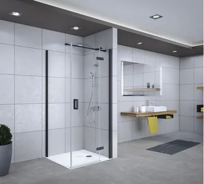 Produktbild von Drehtür für Seitenwand Breuer Panorama 90 cm Anschlag rechts Dekor Mastercarre Profilfarbe schwarz