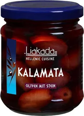 Produktbild von Liakada Kalamata Oliven mit Stein 110 G Glas  Intensiv würzig-fruchtig Vegan Glutenfrei