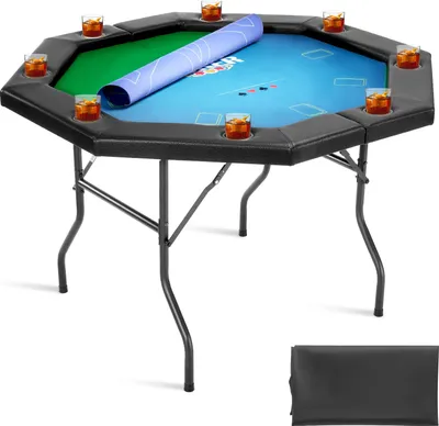Image de Table de poker pliante VEVOR pour 8 joueurs (1325 mm) Table de loisirs de casino avec rails rembourrés et porte-boissons, tables de jeu octogonales portables avec feutre et pieds métalliques Texas Hold'em Poker