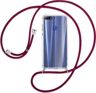 Produktbild von Handykette Backcover-Schutzhülle mit Band (Metall silberfarben) für Huawei Y7 (Prime) 2018 / Honor 7C - dunkelrot