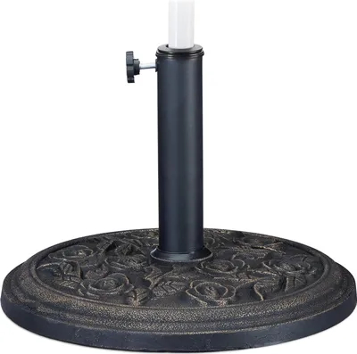 Produktbild von Famanu Parasolstandfuß mit Rosendesign - für Schirmstangen 35/38/48 mm, windbeständig, stabil, schwarz-gold
