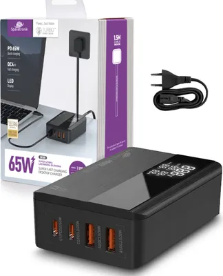 Produktbild von 4-portowa ładowarka GaN 65 W PD QuickCharge 3.0 z wyświetlaczem LED i ochroną Spacetronik 9S