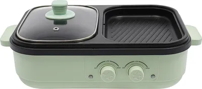 Obrázek produktu pro elektrický vařič a gril 2 v 1 - stolní vařič - 1300 W, nepřilnavý povrch, 1,0 l hrnec + 0,2 l pánev, 220-240 V 50 Hz, pro 1-3 osoby, 34 × 22 × 13 cm - zelený