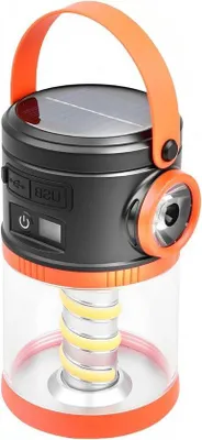 Obrázek produktu pro LED lampa, solární kempingové osvětlení, nabíjení přes USB, několik režimů svícení, oranžová, přenosná rukojeť, indikátor stavu baterie, nouzové venkovní osvětlení