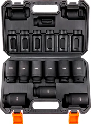 Zdjęcie produktu dla SucceBuy Zestaw nasadek udarowych z napędem 1/2". 9-częściowy, metryczny 29-38 mm. Stal stopowa Cr-Mo. Do napraw samochodowych. Łatwe do odczytania oznaczenia. Wytrzymały. Etui do przechowywania