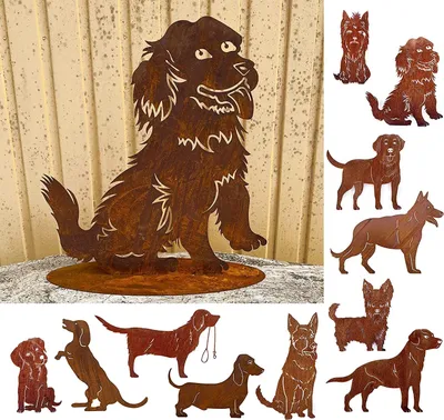 Produktbild von Gartenfigur Hund mit Zunge 50x45cm auf Platte Edelrost Gartendeko Wetterfest Rost Metall Rostfigur Hunde Figur Tier